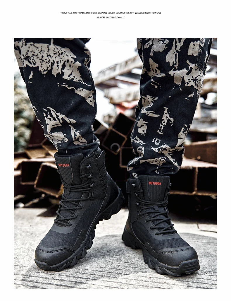 Men Tactical Boots Army Waterproof Work Climbing Hiking Shoes High Quality Outdoor Motorcycle Hunting Safety Unisex Desert Boot