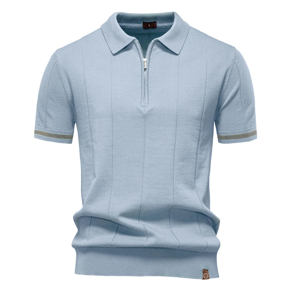 Men's Solid Color Sport Zipper Polo Shirt Athletic Social Polo Shirts for Men Office Slim Fit Polo