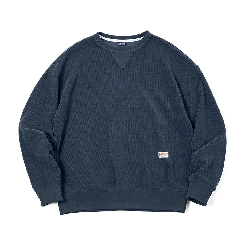 Heavyweight Round Collar Chenille Sweater for Men Spring and Autumn Basic Styles Long-sleeved Pullover Navy Blue T-shirts
