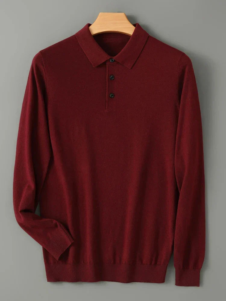 Spring Autumn Men Shirt  Merino Worsted Wool Knitted Pullover Long Sleeve Polo-Collar Clothing Tops Smart Casual Thin Outerwears