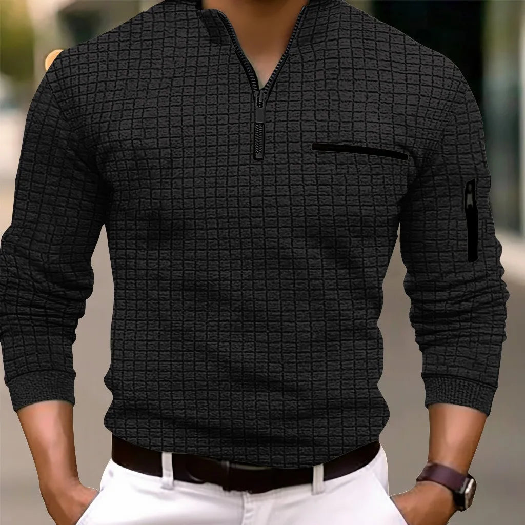 2023 new spring and autumn quick sell men's checker checkered stand collar POLO shirt arm zipper sports breathable polo shirt