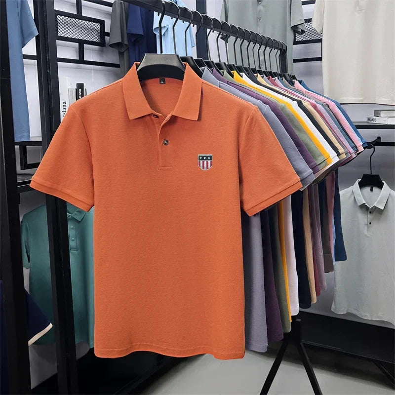 men's summer luxury brand cotton 100% polo shirt lapel printing short sleeves t-shirt business leisure ventilate men's clothing
