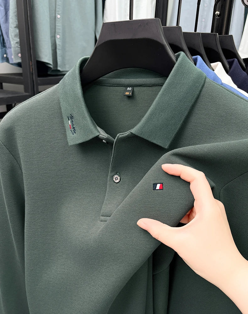 High end embroidery craft polo shirt long sleeved brand autumn Men's Wear comfortable breathable cotton casual business T-shirt