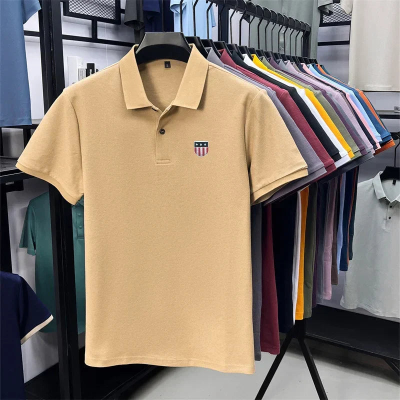 men's summer luxury brand cotton 100% polo shirt lapel printing short sleeves t-shirt business leisure ventilate men's clothing