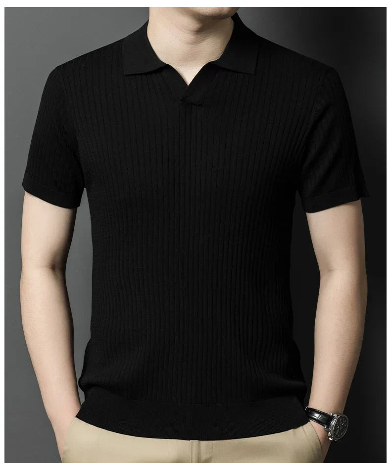 Mulberry Silk Men's Short-Sleeved Shirt, Slim Fit Summer Business Gentleman Men's Polo Shirt in 2024, High-End Knitwear