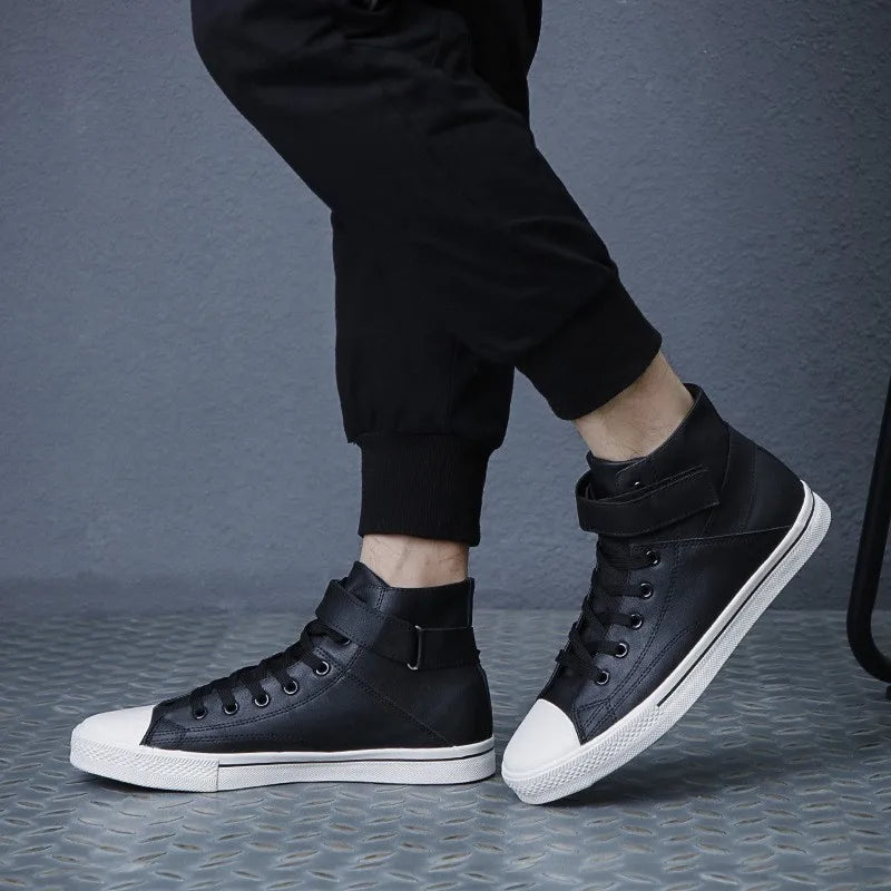 Ankle Boots Men Black PU Leather Shoes Autumn Winter Comfortable Platform Casual Shoes High-top 2022 Fashion Leahter Boots Man