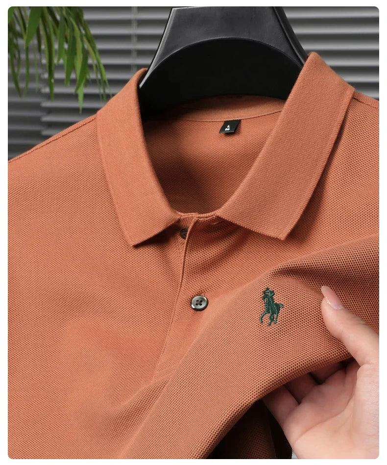 High end 100% cotton men's short sleeve solid color polo shirt light luxury brand embroidered business casual summer New T-shirt