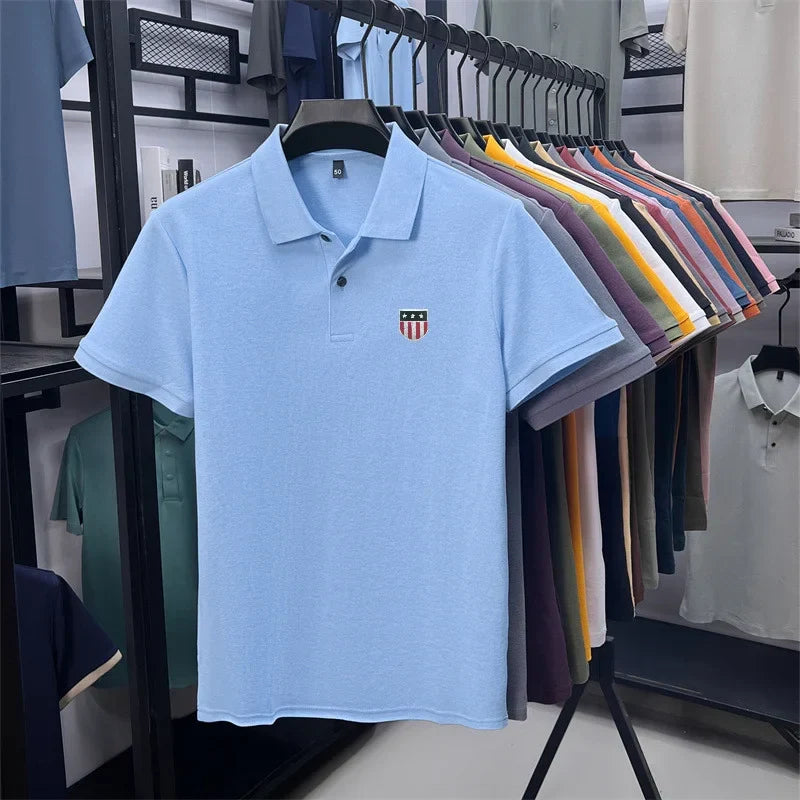 men's summer luxury brand cotton 100% polo shirt lapel printing short sleeves t-shirt business leisure ventilate men's clothing