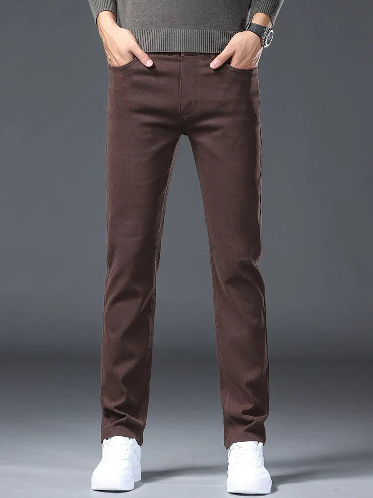 Men’s Korean Style Slim Straight Jeans Spring Cotton Stretch Denim Pants Comfort Fitted Casual Fashion Soft Male Daily Trousers