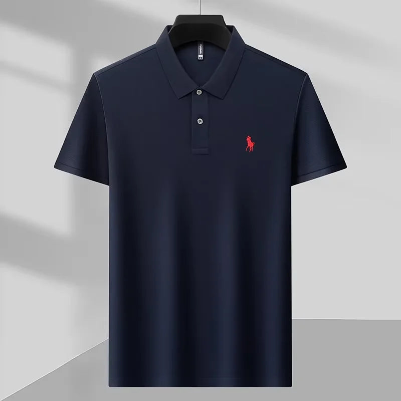 High end 100% cotton men's short sleeve solid color polo shirt light luxury brand embroidered business casual summer New T-shirt