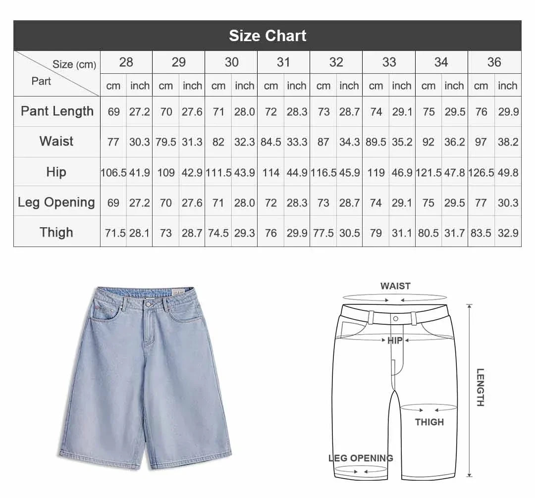 Men's American Retro Ice Blue Washed Denim Shorts Straight A Line Seven Inch Pants Vintage Workwear Loose Summer Trousers