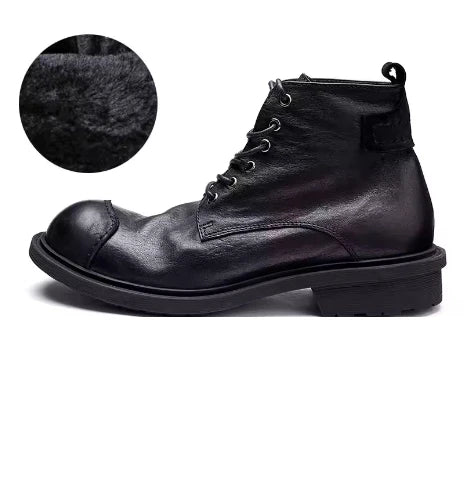 Spring Autumn New British Style Retro Genuine Cow Leather Men Ankle Short Motorcycle Boots Winter Plush Vintage Luxury Shoes 304