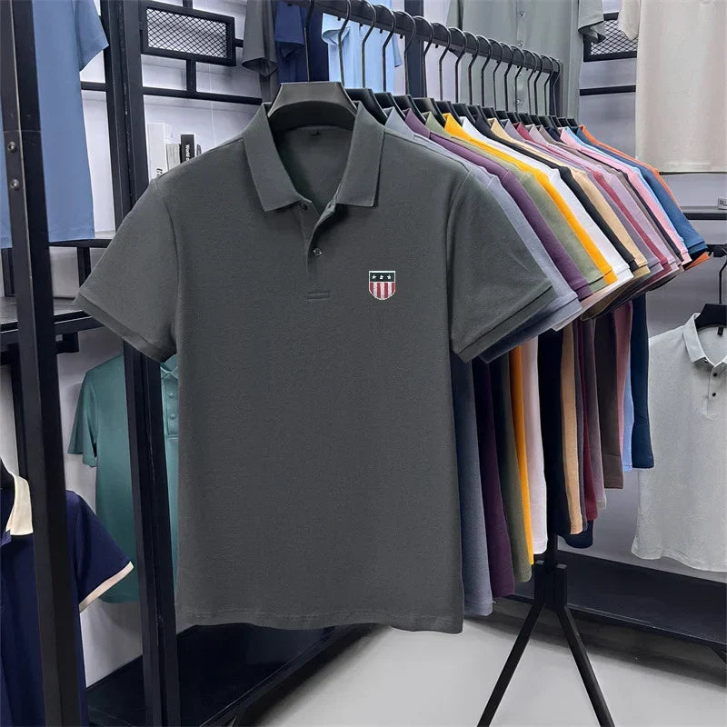 men's summer luxury brand cotton 100% polo shirt lapel printing short sleeves t-shirt business leisure ventilate men's clothing