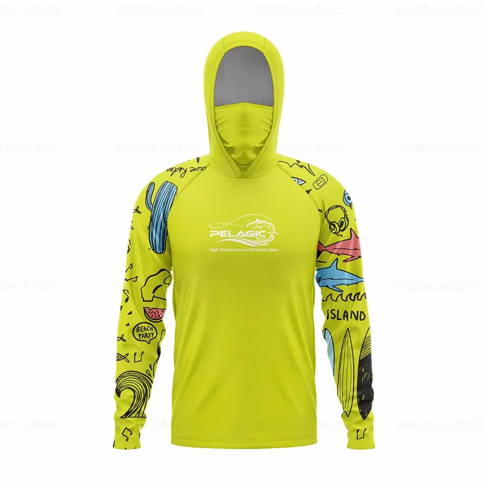 Men Hood Fishing Shirt long sleeve Fishing clothing fishing t shirt uv protection fishing shirt Fishing Apparel