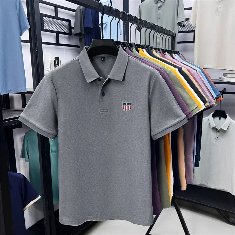men's summer luxury brand cotton 100% polo shirt lapel printing short sleeves t-shirt business leisure ventilate men's clothing