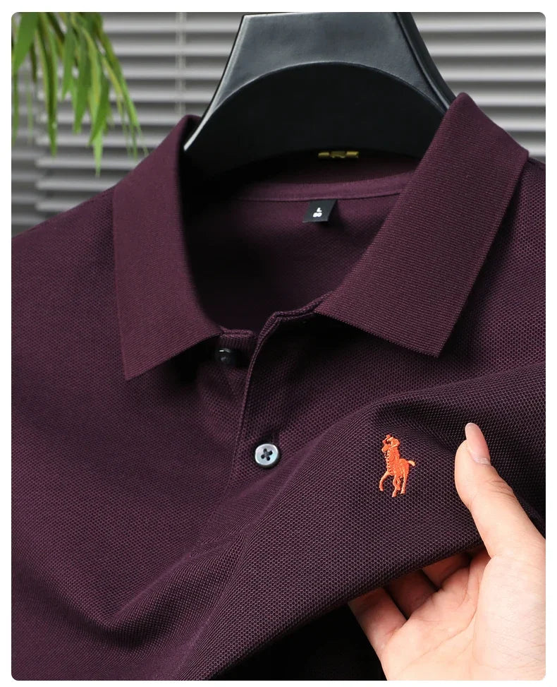 High end 100% cotton men's short sleeve solid color polo shirt light luxury brand embroidered business casual summer New T-shirt