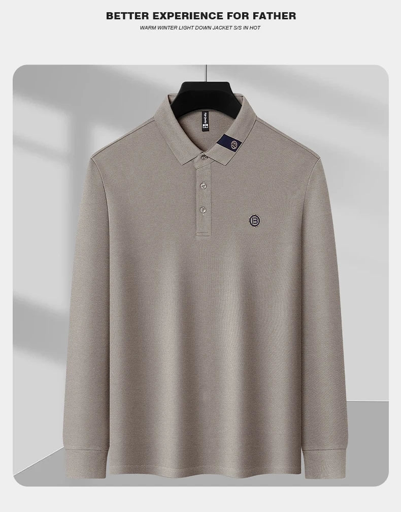High end letter embroidery brand men's long sleeved polo shirt 2024 Spring and Autumn new comfortable 100% cotton casual T-shirt