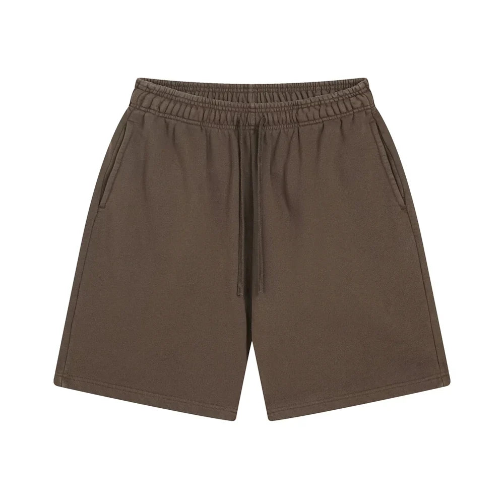 Fashion Summer Men 420gsm Washed Cotton Shorts Retro Unisex High Street Terry Knee Length Short Pants Streetwears HY0845