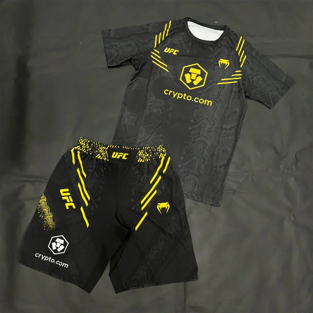 2026 New Hot Summer UFC Fighting Night Boxing Set Men Women MMA Oversized Breathable Speed Drying Training Jujutsu Sports Set