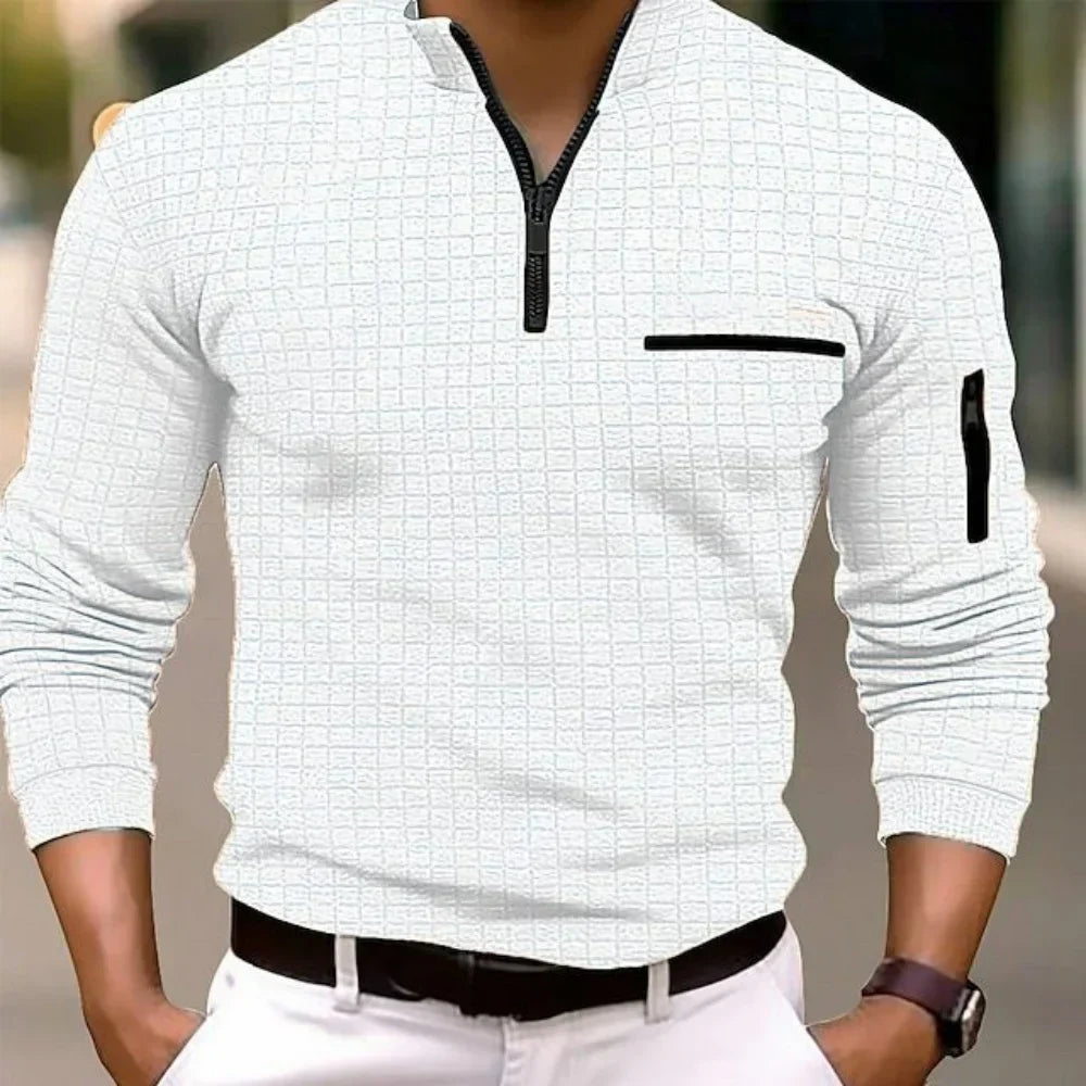 2023 new spring and autumn quick sell men's checker checkered stand collar POLO shirt arm zipper sports breathable polo shirt