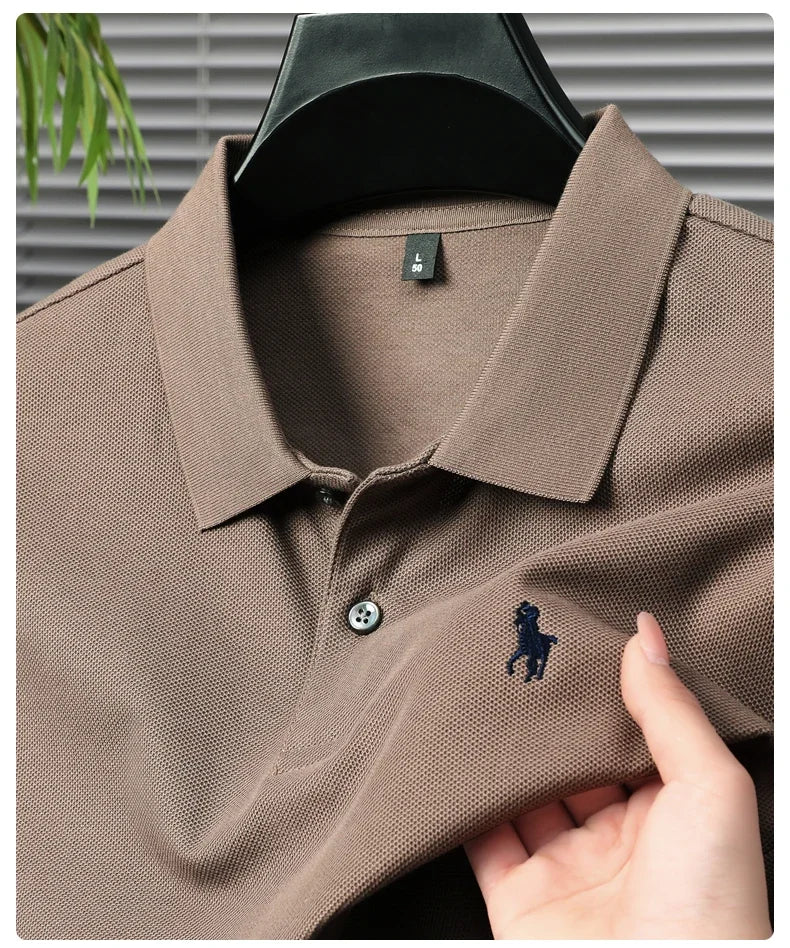 High end 100% cotton men's short sleeve solid color polo shirt light luxury brand embroidered business casual summer New T-shirt