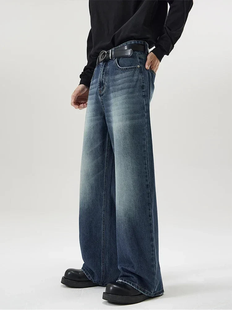 4 Colors Autumn Vintage Distressed Men's Baggy Straight Jeans Fashion Korean High Street Denim Pants Streetwear Male Trousers