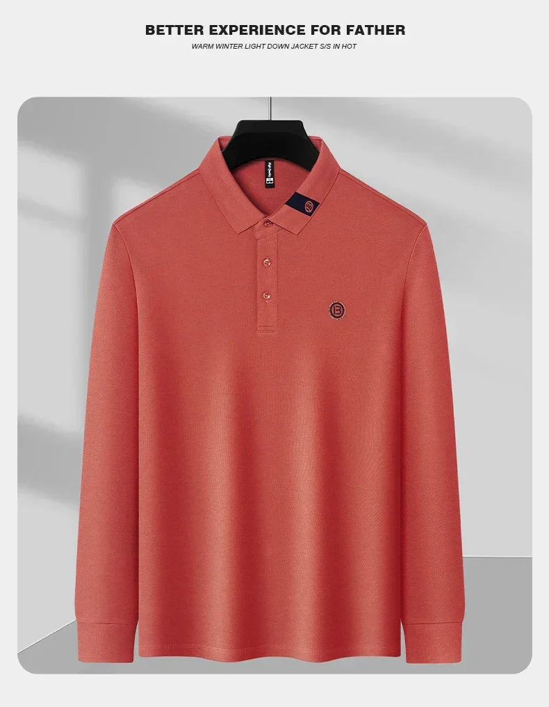 High end letter embroidery brand men's long sleeved polo shirt 2024 Spring and Autumn new comfortable 100% cotton casual T-shirt
