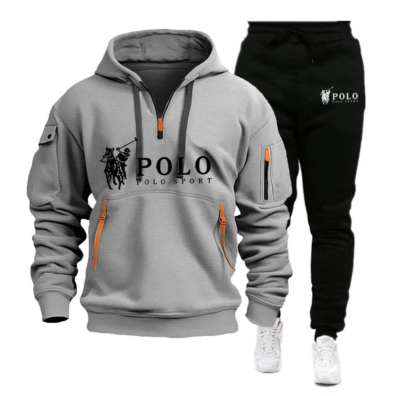 Autumn and Winter 2025 new Men's casual set, a fashionable outdoor hiking windproof and warm men's hoodie and pants 2-piece set