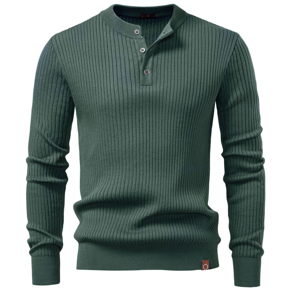 Button Placket Polo Shirt Men Ribbed Stripe Long Sleeve Contemporary Fit Minimalist Autumn Winter Premium Business Top