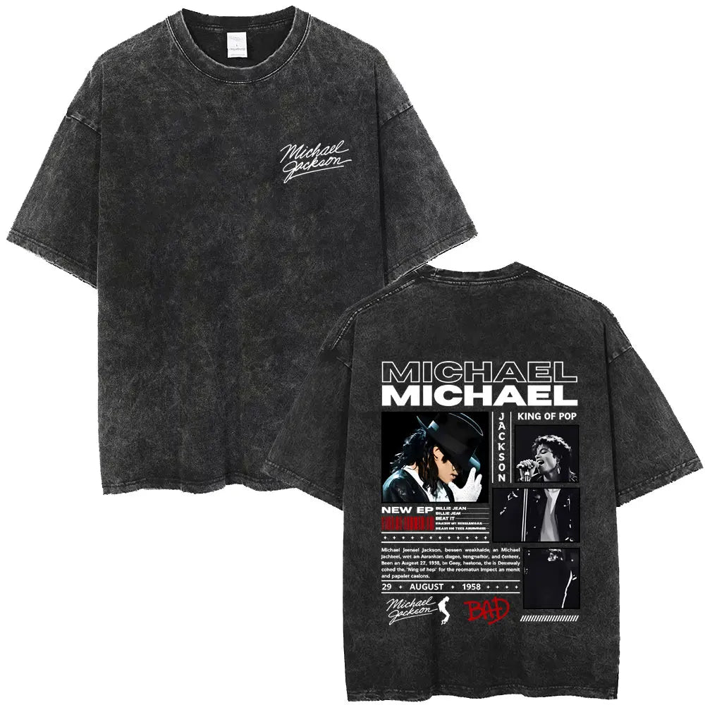 Washed Vintage Michael Jackson Face Graphic T-shirt Men Women Fashion Hip Hop Oversized T-shirts Male Retro Gothic Rock T Shirts