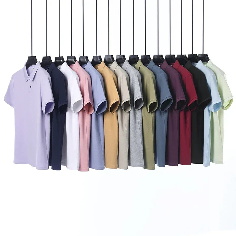 Classic Men Short Sleeve Polo Shirt 100% Mercerized Cotton Breathable Summer Golf Business Casual Athletic Tops