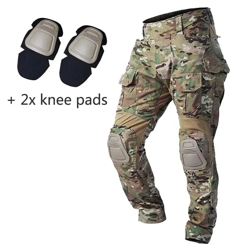 G3 Combat Pants +Pads Elastic Sport Pant Tactical Gear CP Climbing Camo Outdoor Tactic Pants Airsoft Cargo Casual Work Trouser