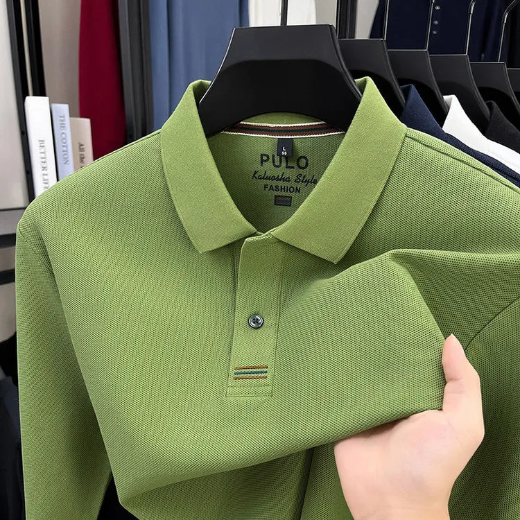 100% Breathable Cotton  Men's 2025 Autumn Long-Sleeve Polo Shirt - Classic Cotton Collared Business Casual Style
