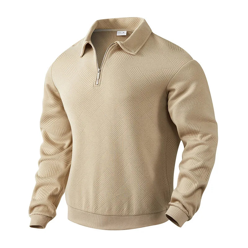 24 cross-border popular autumn long-sleeved lapel zipper men's loose casual top polo shirt