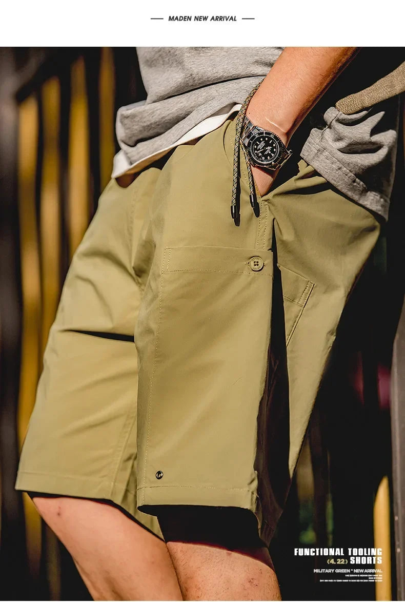 Casual Washed Cargo Shorts Men's Summer Lightweight Straight Leg Drawstring Pockets Shorts Breathable Outdoor Bottoms