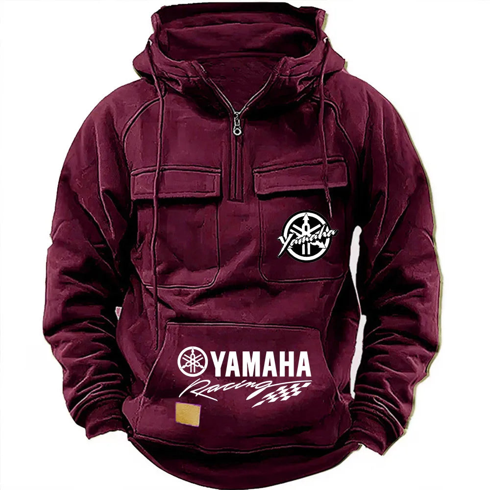 logo motorcycle racing competition 2026 new men's multi pocket zipper outdoor sports hooded sweatshirt