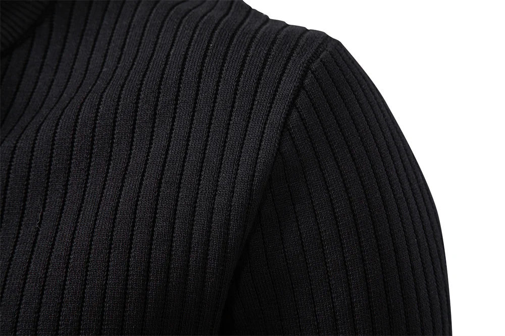 Button Placket Polo Shirt Men Ribbed Stripe Long Sleeve Contemporary Fit Minimalist Autumn Winter Premium Business Top