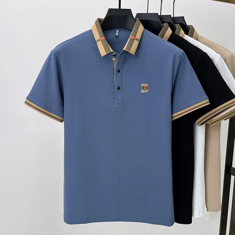 Luxury brand logo short sleeve polo shirt men summer new high-end silk cotton breathable Paul T-shirt fashion casual men's wear