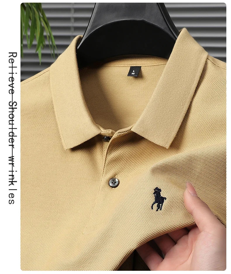 High end 100% cotton men's short sleeve solid color polo shirt light luxury brand embroidered business casual summer New T-shirt