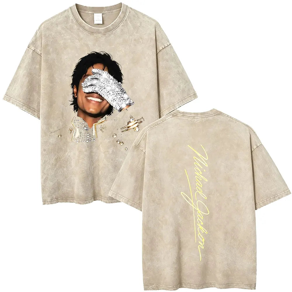 Washed Vintage Michael Jackson Face Graphic T-shirt Men Women Fashion Hip Hop Oversized T-shirts Male Retro Gothic Rock T Shirts