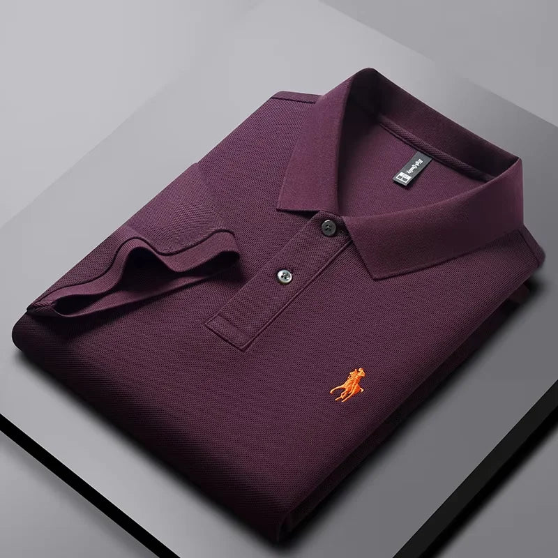 High end 100% cotton men's short sleeve solid color polo shirt light luxury brand embroidered business casual summer New T-shirt