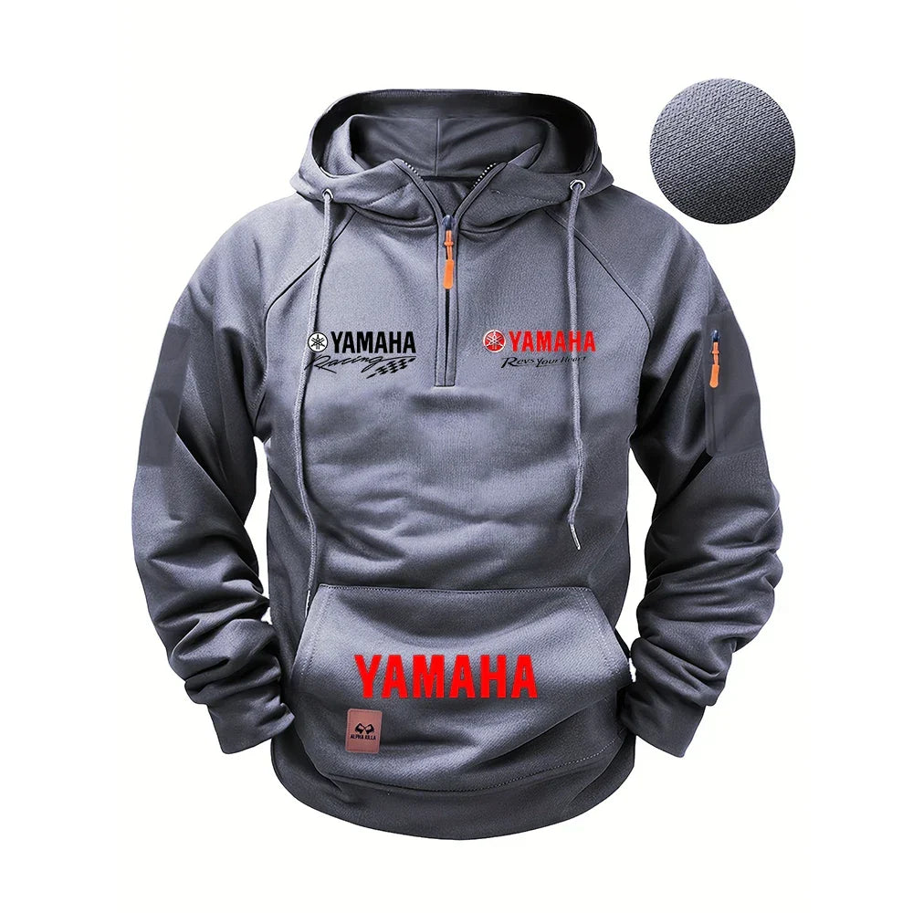 2026 new Yamaha autumn and winter vintage heavy-duty men's fleece hooded sweater long-sleeved motorcycle casual jacket