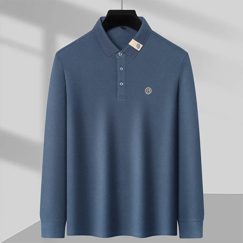 High end letter embroidery brand men's long sleeved polo shirt 2024 Spring and Autumn new comfortable 100% cotton casual T-shirt