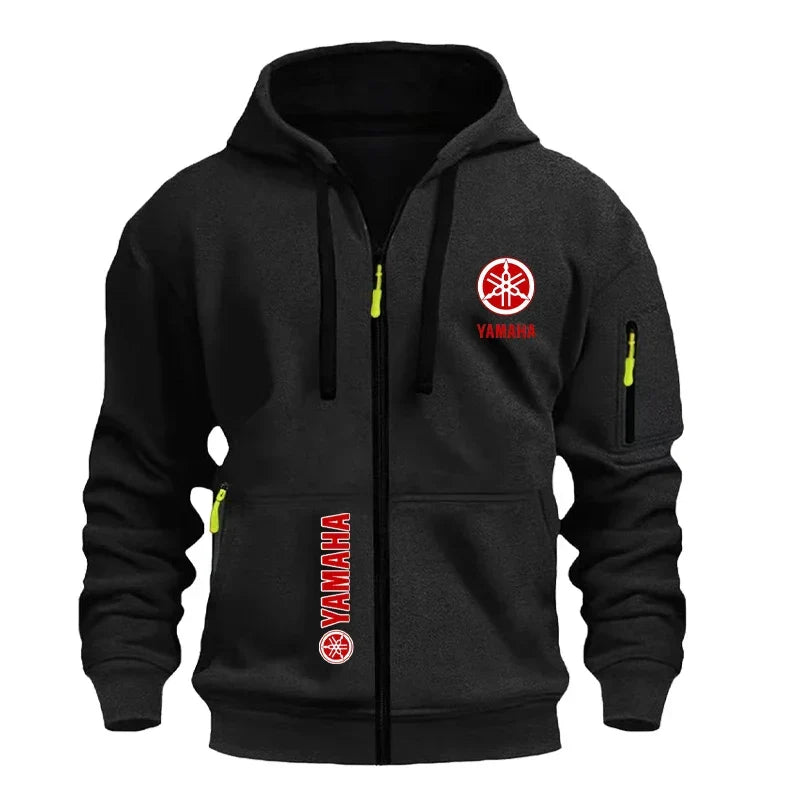 Yamaha Men's Casual Sport Hooded Sweatshirt - Spring/Autumn Street Fashion Outdoor Multi-Pocket Drawstring Loose Zipper Jacket