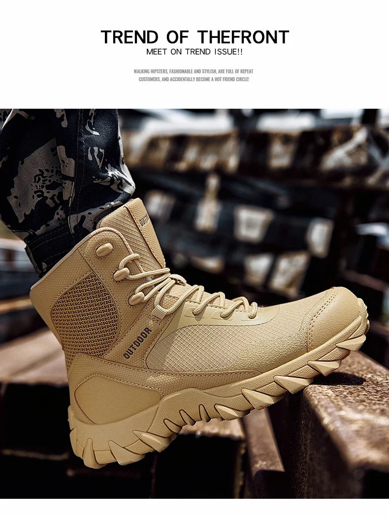 Men Tactical Boots Army Waterproof Work Climbing Hiking Shoes High Quality Outdoor Motorcycle Hunting Safety Unisex Desert Boot