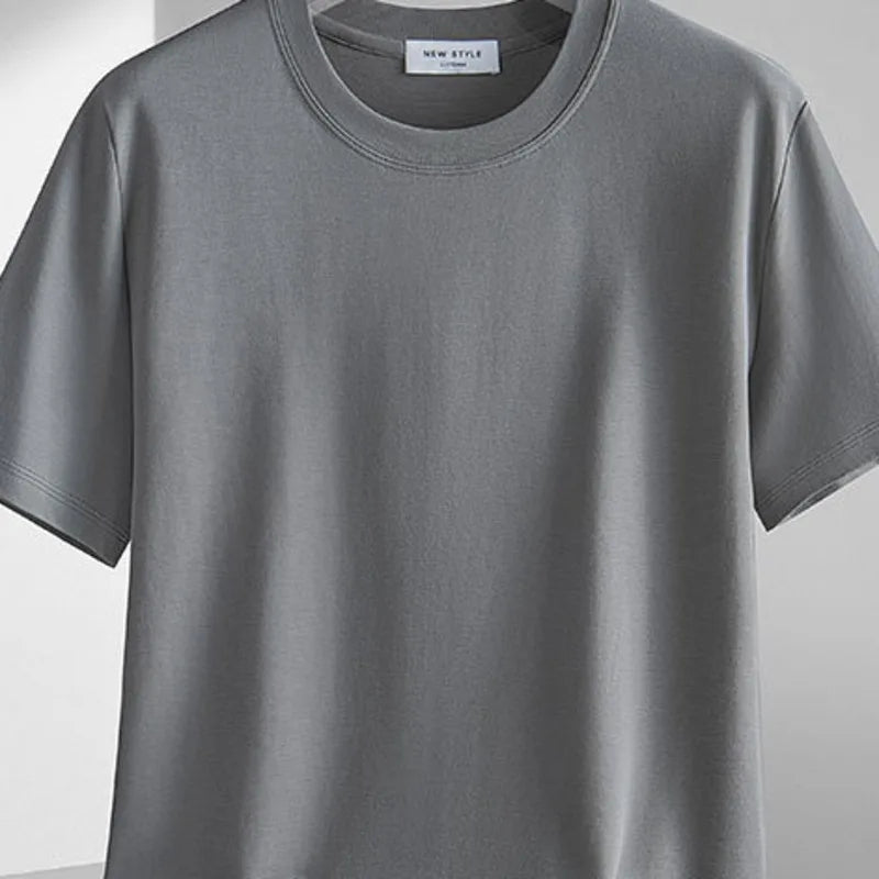 Plus Size 4XL 5XL Liquid Ammonia Mercerized Cotton T-shirt For Men Summer Cool Feeling Round Neck Top Clothes Short Sleeve Tees