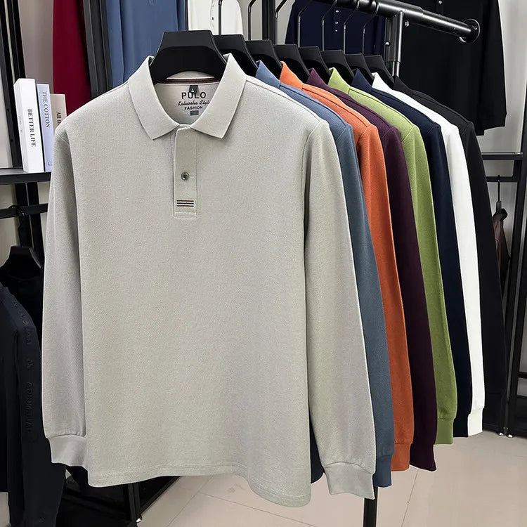 100% Breathable Cotton  Men's 2025 Autumn Long-Sleeve Polo Shirt - Classic Cotton Collared Business Casual Style