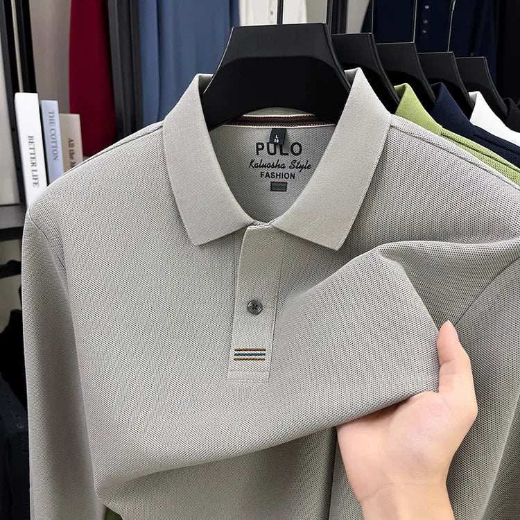 100% Breathable Cotton  Men's 2025 Autumn Long-Sleeve Polo Shirt - Classic Cotton Collared Business Casual Style