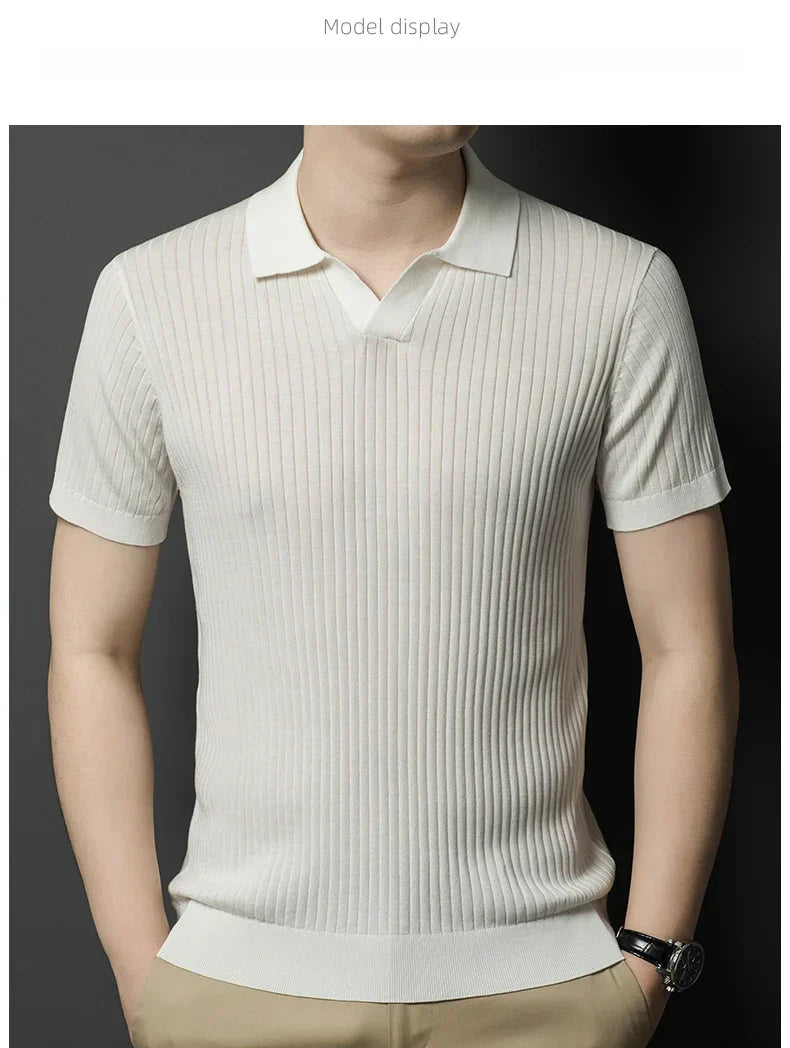 Mulberry Silk Men's Short-Sleeved Shirt, Slim Fit Summer Business Gentleman Men's Polo Shirt in 2024, High-End Knitwear