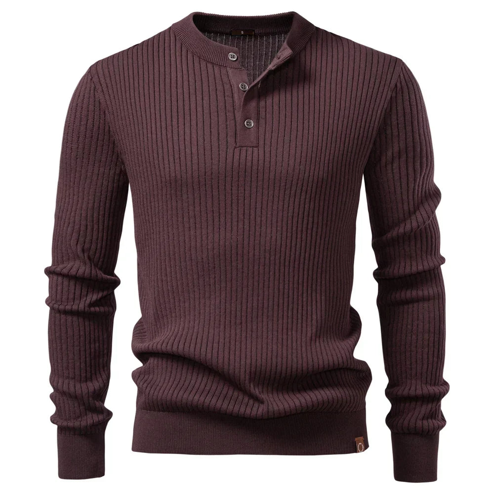 Button Placket Polo Shirt Men Ribbed Stripe Long Sleeve Contemporary Fit Minimalist Autumn Winter Premium Business Top